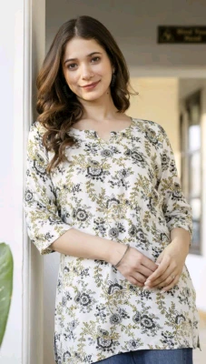 Women Floral Print Viscose Rayon Straight Kurta Color-Beige