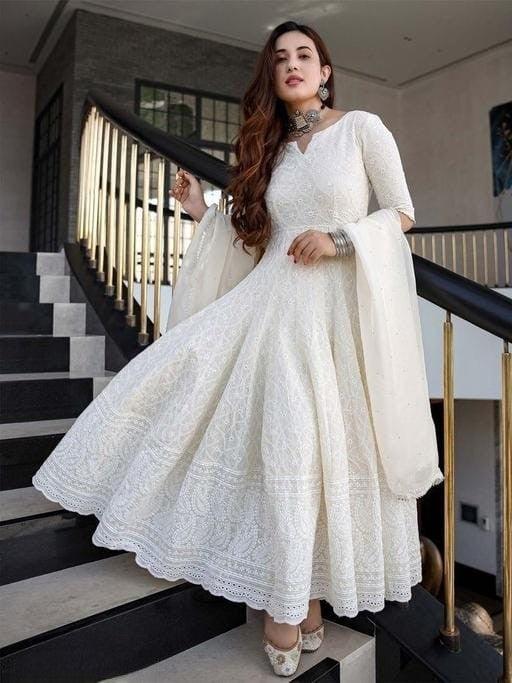 Chikankari Cotton Off White Anarkali Kurta