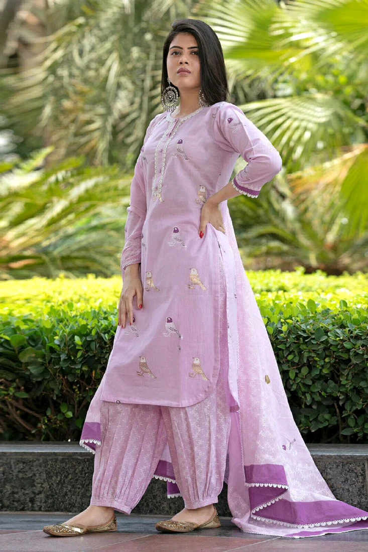 Bird Printed Cotton Kurta and Pant Sett