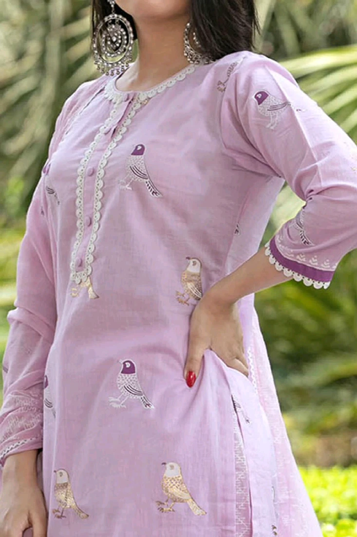 Bird Printed Cotton Kurta and Pant Sett