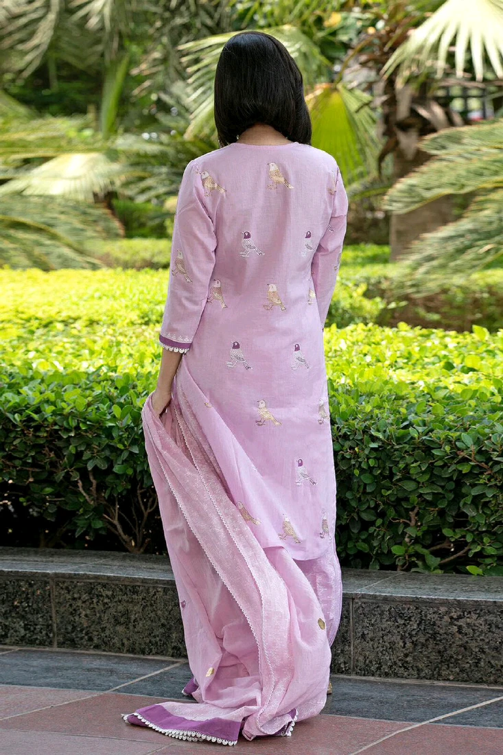 Bird Printed Cotton Kurta and Pant Sett